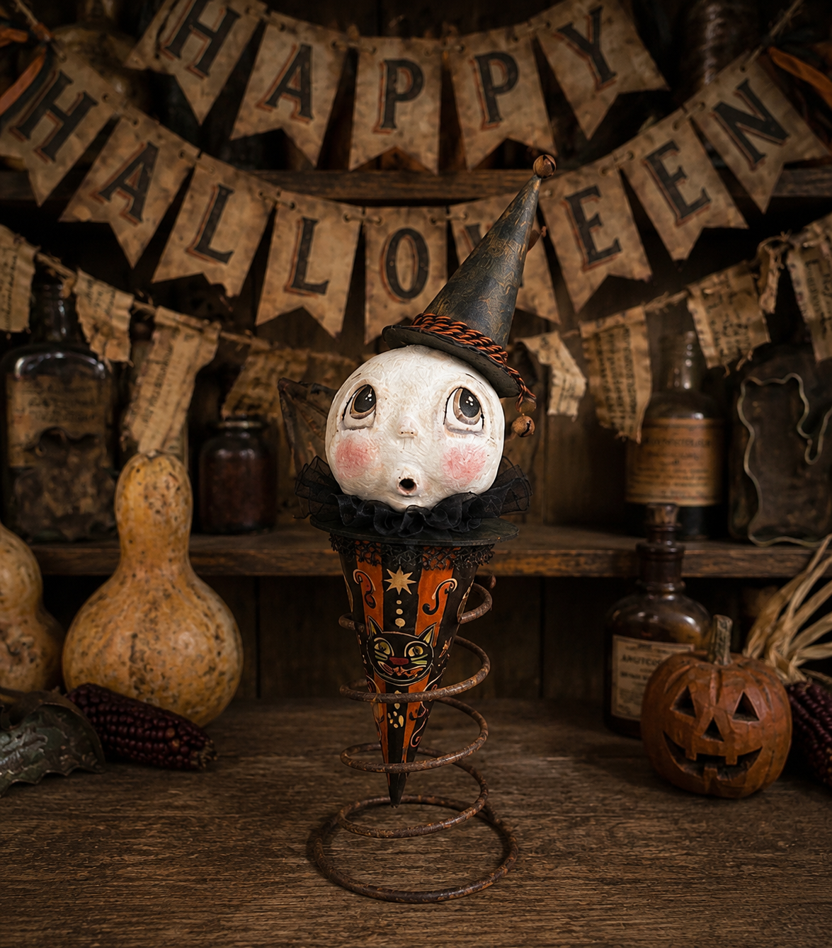 Gilly Primitive Folk Art Halloween Candy Cone