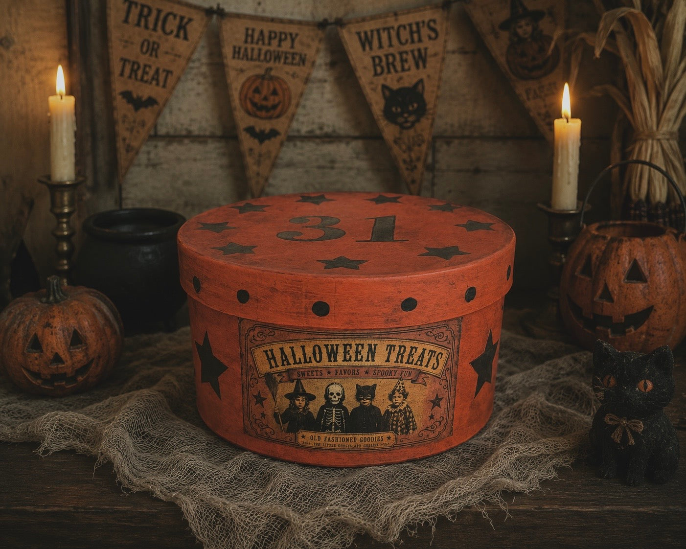 Primitive Paper Mache Halloween Box