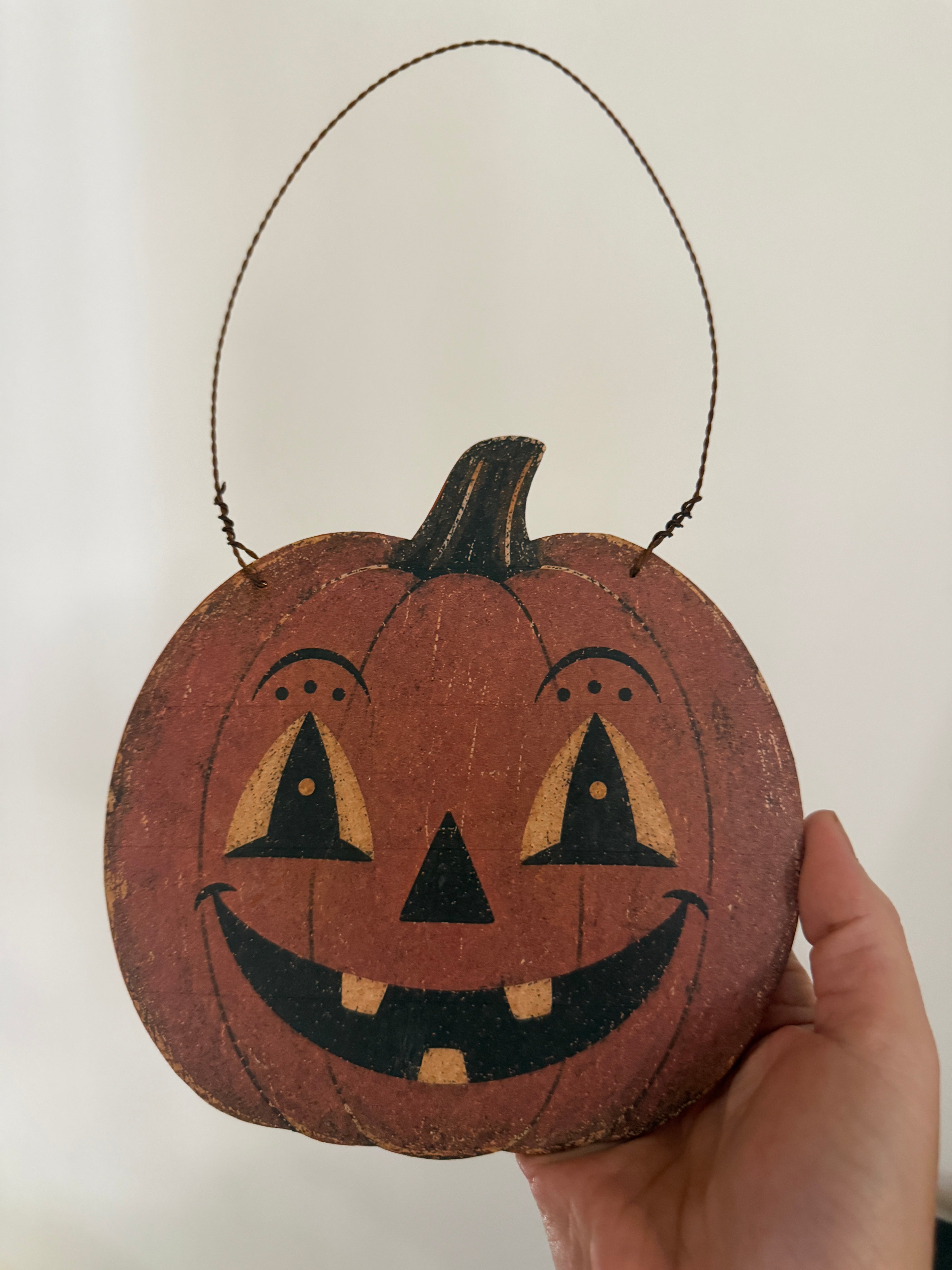 Primitive Vintage Halloween Pumpkin Hanging Sign