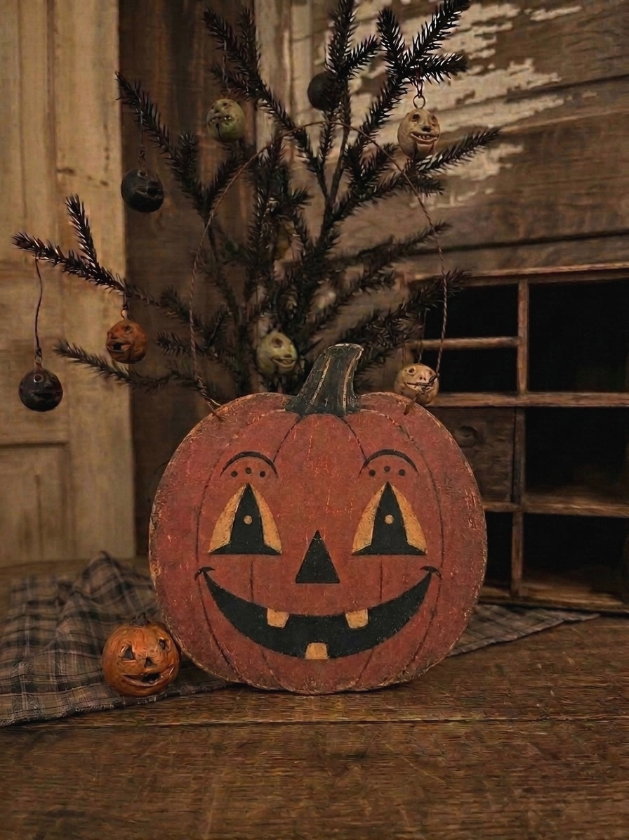 Primitive Vintage Halloween Pumpkin Hanging Sign